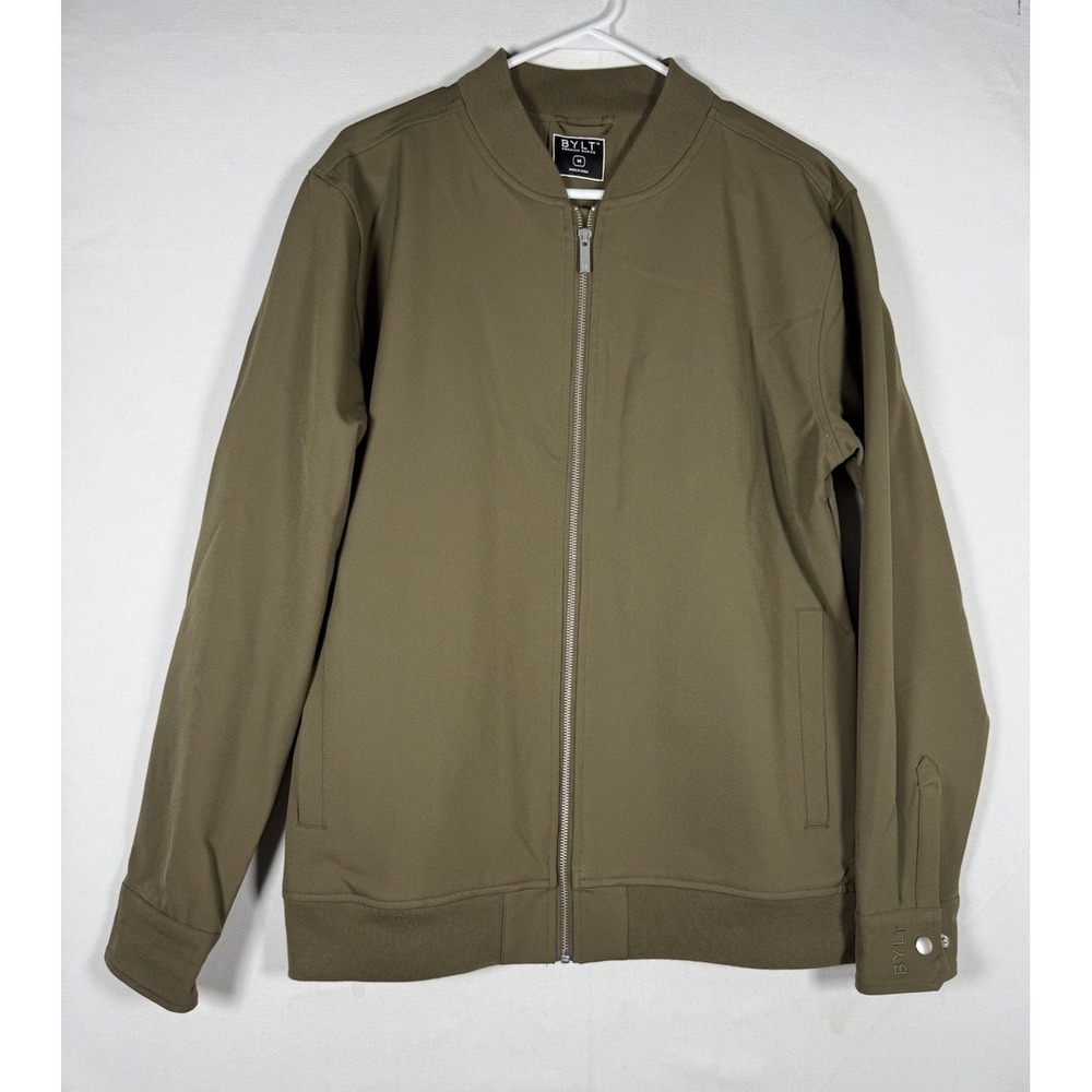 BYLT Limitless Bomber Jacket Mens Medium Green Brown EUC Full Zip Quiet Luxury